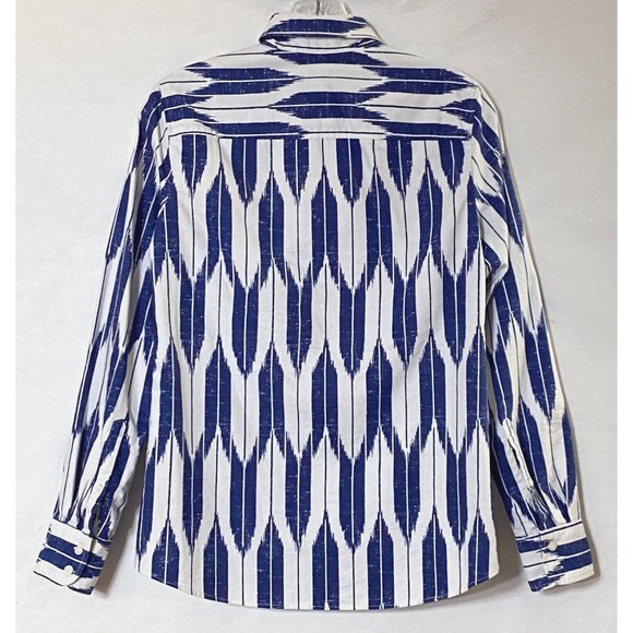 J Crew Factory Dress Shirt Womens XS Multicolor Blue White Geometric NWT Flaw - Picture 3 of 16